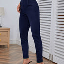 Pantalones casuales de traje negro de cintura alta para mujer con ajuste cenido y piernas anchas de 7-9cm