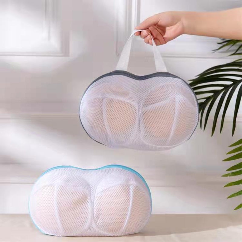 1pc Bolsa de Lavado para Sujetador Duradera con Cremallera – Funda Anti-Deformación para Lavadora para Todas las Copas, Lavado a Mano o en Seco, Blanca con Correas Azules, Evita Enredos y Daños en Ciclos de Lavado, Bolsas de Ropa
