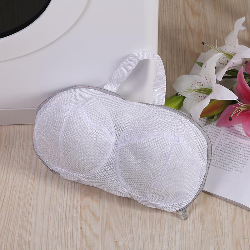 1pc Bolsa de Lavado para Sujetador Duradera con Cremallera – Funda Anti-Deformación para Lavadora para Todas las Copas, Lavado a Mano o en Seco, Blanca con Correas Azules, Evita Enredos y Daños en Ciclos de Lavado, Bolsas de Ropa