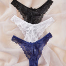 3 Paquetes De Ropa Interior De Encaje Floral Con Borde De Borde Festoneado En Estilo Tanga