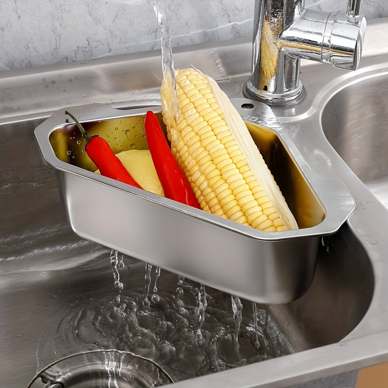 1pc Colador de Fregadero Triangular de Acero Inoxidable - Cesta de Desagüe de Cocina para Sobras y Residuos, No Necesita Energía