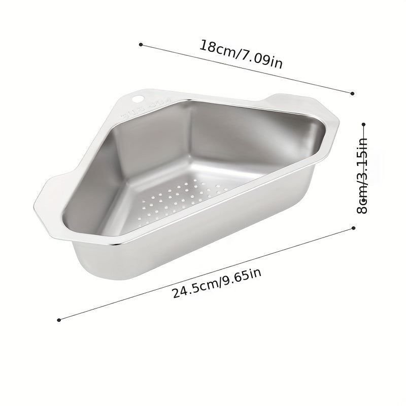 1pc Colador de Fregadero Triangular de Acero Inoxidable - Cesta de Desagüe de Cocina para Sobras y Residuos, No Necesita Energía
