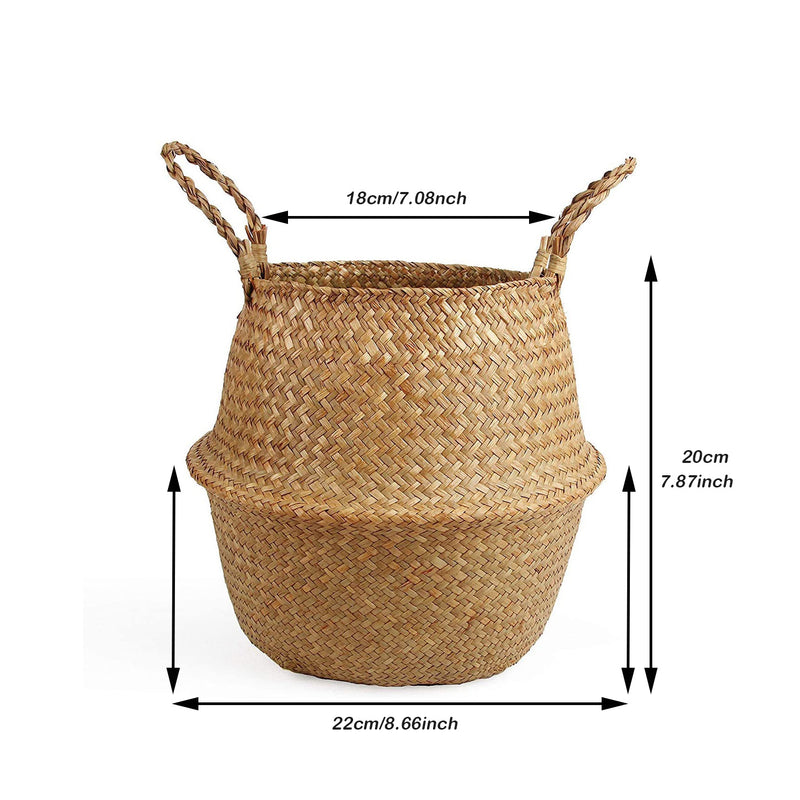 1 Pieza, Cesta De Mimbre Tejida A Mano Con Algas Marinas, Añade Estilo Y Funcionalidad A La Decoración De Tu Hogar Con Este Macetero Tejido