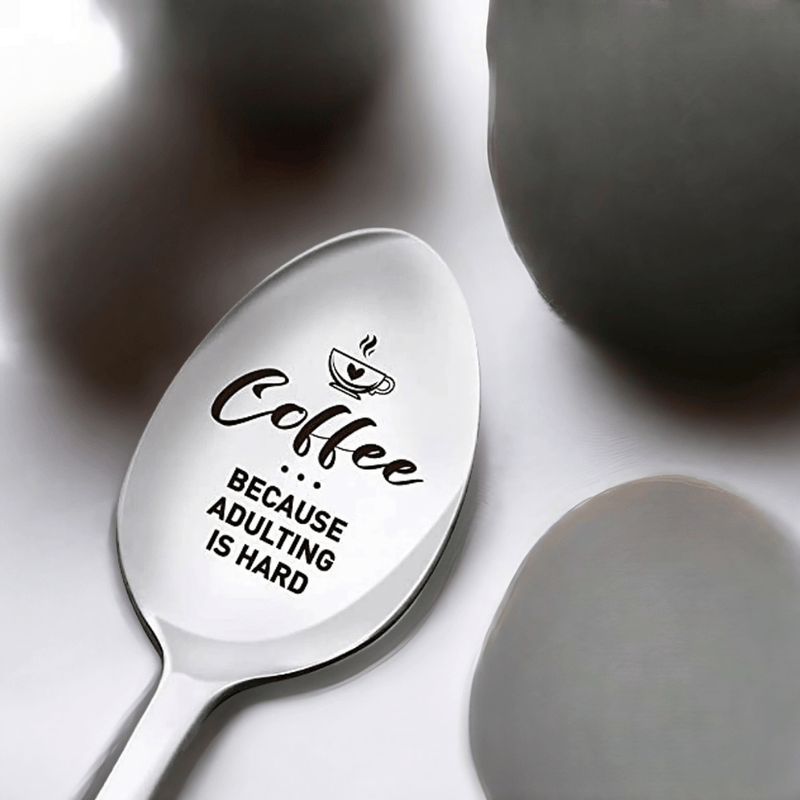 1pc, Cuchara Divertida Para Amantes Del Café, Regalos Para Mujeres Hombres, Regalos De Cumpleaños De Acción De Gracias Navidad Para Amantes Del Café Hija Hijo Mamá Papá Abuela Abuelo, Cuchara De Café De Acero Inoxidable Grabada