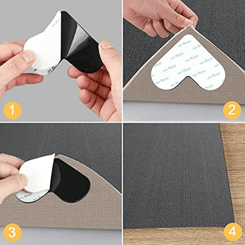 12 Pinzas Para Alfombras, Doble Cara Antideslizante Para Alfombras, Cinta Adhesiva Para Alfombras, Alfombra Lavable, Cinta Para Alfombras, Pinza Lateral De Esquina Para Suelos De Madera Dura Y Azulejos