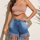 Essnce Shorts en mezclilla bajo con fleco