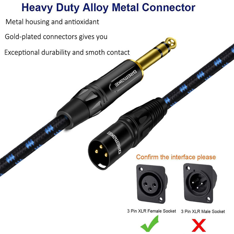 Cable de Audio Balanceado DREMAKE Premium Chapado en Oro de XLR a 1/4" - Interconector Duradero y Antioxidante para Baterías Eléctricas, Saxofones y Mezcladores