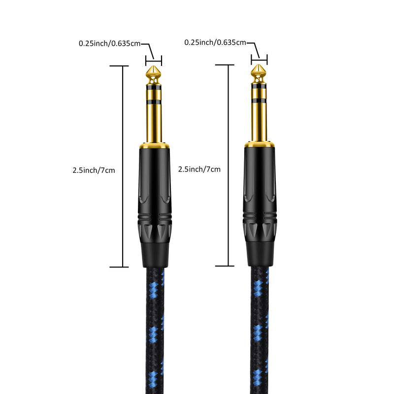 Cable de amplificador TRS de 6,35 mm/6,5 mm de 1/4 de pulgada, cable de parche de instrumento balanceado de audio estéreo recto, macho a macho, forma redonda, cable Ethernet Cat5e de categoría, para amplificador de bajo y guitarra