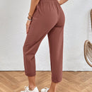 Pantalones unicolor de cintura con cordon crop