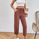 Pantalones unicolor de cintura con cordon crop