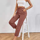 Pantalones unicolor de cintura con cordon crop
