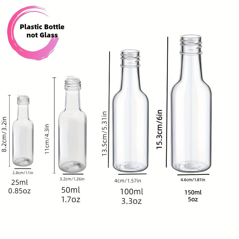 60 Piezas de Botellas Mini de Licores, Botellas Plásticas Vacías Herméticas 25ml/50ml/100ml, Botellitas para Alcohol o Salsa, Botillas Transparentes para Bodas y Fiestas, Regalos Pequeños