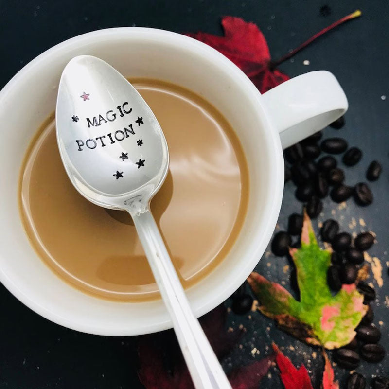 1 pza., Cuchara de acero inoxidable plateada, Cuchara de poción mágica, Cuchara divertida estampada a mano, Cuchara de café, Cuchara de postre, Cuchara de pastel, Cuchara de helado, Cuchara para revolver, Regalo para amigo, Regalo de Halloween, Decoració