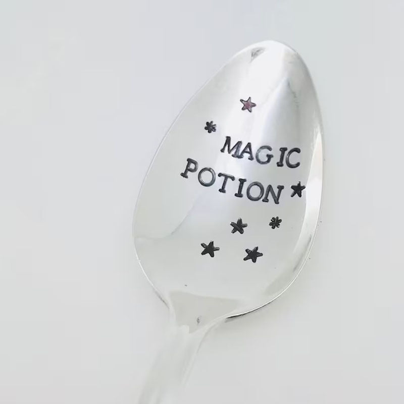 1 pza., Cuchara de acero inoxidable plateada, Cuchara de poción mágica, Cuchara divertida estampada a mano, Cuchara de café, Cuchara de postre, Cuchara de pastel, Cuchara de helado, Cuchara para revolver, Regalo para amigo, Regalo de Halloween, Decoració