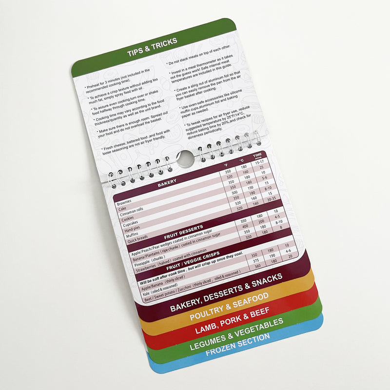 Hoja de trucos magnética para freidora de aire, guía de cocina para freidora de aire, libro de cocina con imanes, folleto de guía de cocina, 1 paquete de tabla de tiempos de cocción, libros de cocina, accesorios para freidora de aire instantánea, guía de