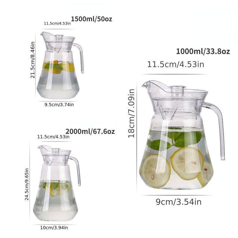 1 Pieza, Jarra De Agua Acrílica Resistente Con Tapa, Capacidad De 32/50/67 oz, Para Bebidas Frías, Ideal Para Bebidas De Verano, Jarra De Té Para Jugo, Leche, Bebidas Frías O Calientes, Jarra De Agua Para Hogar, Restaurante Y Hotel, Accesorios De Mesa