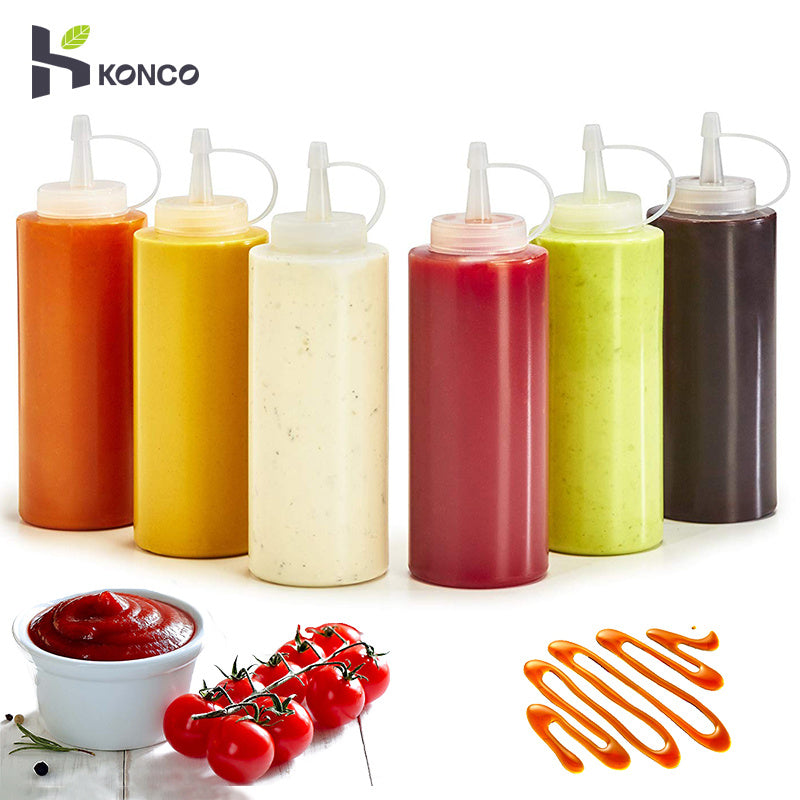 5 piezas de botellas de condimentos libres de BPA de PE, forma redonda, solo lavado a mano, ketchup, miel, aderezo para ensaladas, mostaza, botellas dispensadoras de mayonesa