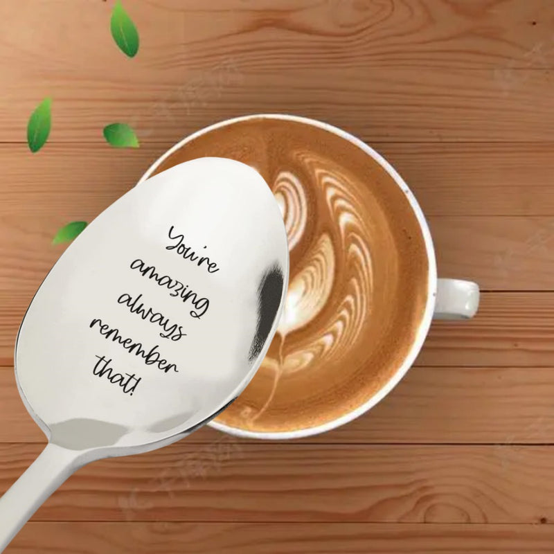Cuchara de acero inoxidable grabada con mensaje: Eres increíble, recuerda siempre, regalo personalizado, con mensajes de inspiración, regalo motivacional para mamá, esposa, novia, hija, colegas