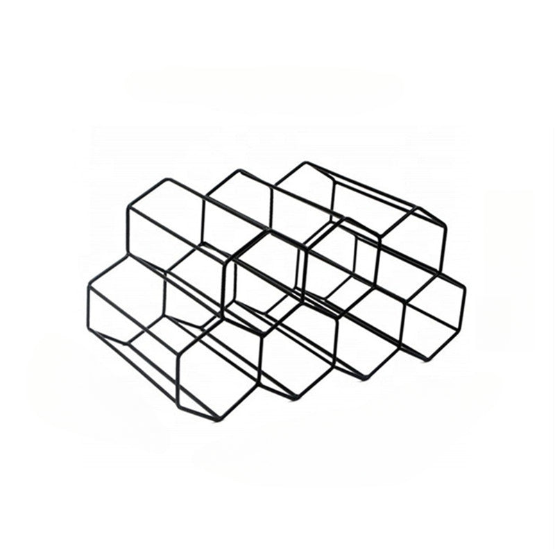 Elegante Estante de Vino de Metal Negro con Nido de Abeja - Capacidad para 7 Botellas, Diseño de Rejilla Hexagonal para Exhibición en la Sala de Estar, Soporte Creativo para Vino Tinto de Encimera & Organizador de Cocina, Decoración de Vino