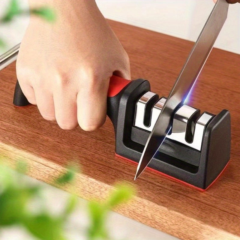 Afiliador Profesional de 3 Etapas - con Mango Antideslizante, Afilado Rápido y Duradero - Colores y Rojo, Construcción Resistente, Ideal para Cocina y BBQ, Regalo Perfecto para el Día del Padre, Herramienta Esencial de Cocina, Diseño Elegante, Material R