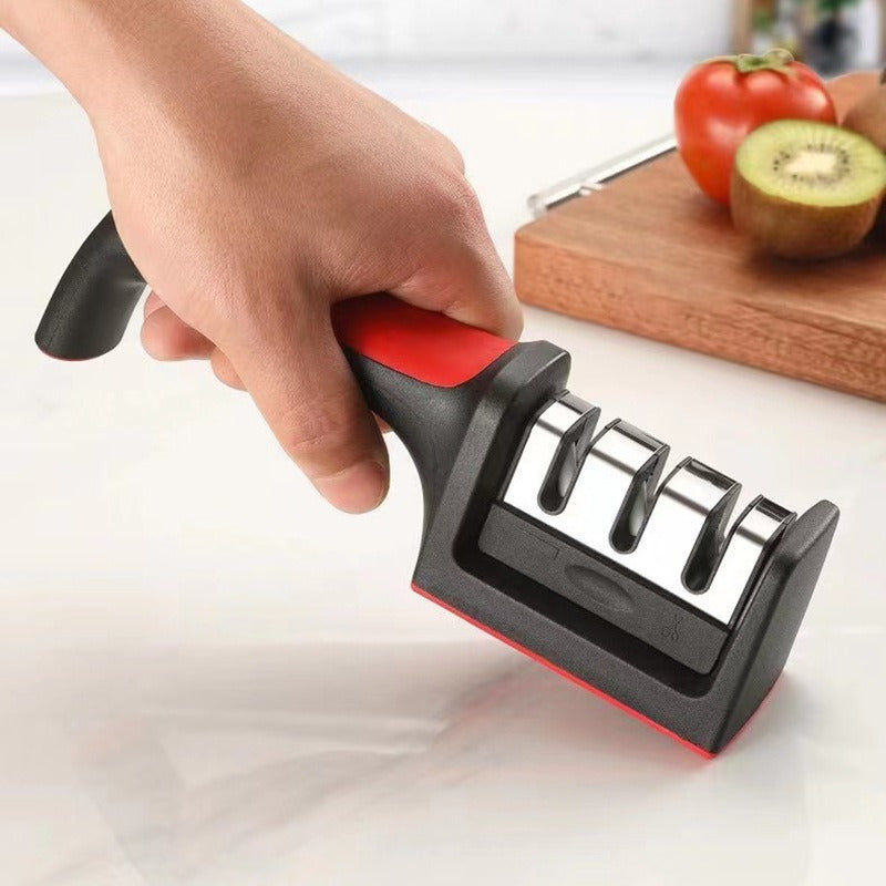 Afiliador Profesional de 3 Etapas - con Mango Antideslizante, Afilado Rápido y Duradero - Colores y Rojo, Construcción Resistente, Ideal para Cocina y BBQ, Regalo Perfecto para el Día del Padre, Herramienta Esencial de Cocina, Diseño Elegante, Material R