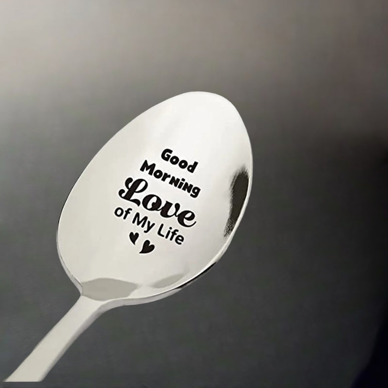 1pc, Ideas De Regalo Románticas, Cuchara De Acero Inoxidable Grabada "Buenos Días Amor De Mi Vida", Regalos De Cucharas De Novedad Para Hombres Y Mujeres En Cumpleaños Y Navidad, 7.5"