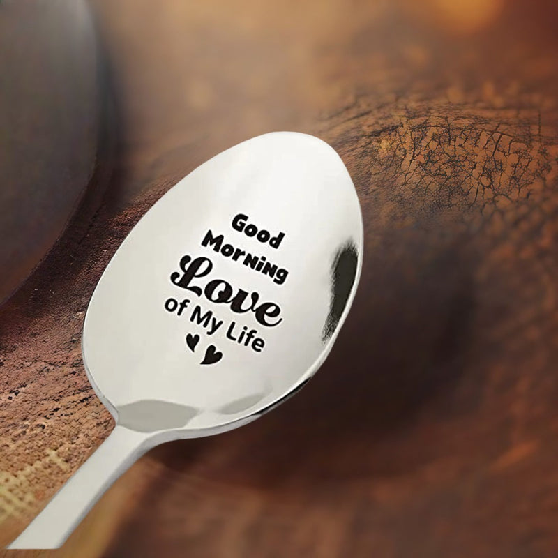 1pc, Ideas De Regalo Románticas, Cuchara De Acero Inoxidable Grabada "Buenos Días Amor De Mi Vida", Regalos De Cucharas De Novedad Para Hombres Y Mujeres En Cumpleaños Y Navidad, 7.5"