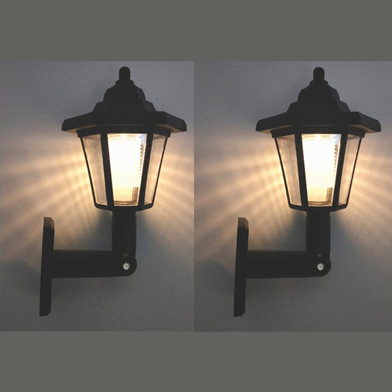 2 luces solares hexagonales para exterior, lámpara de pared LED con panel solar, farol retro, decoración de jardín, luz solar para calle