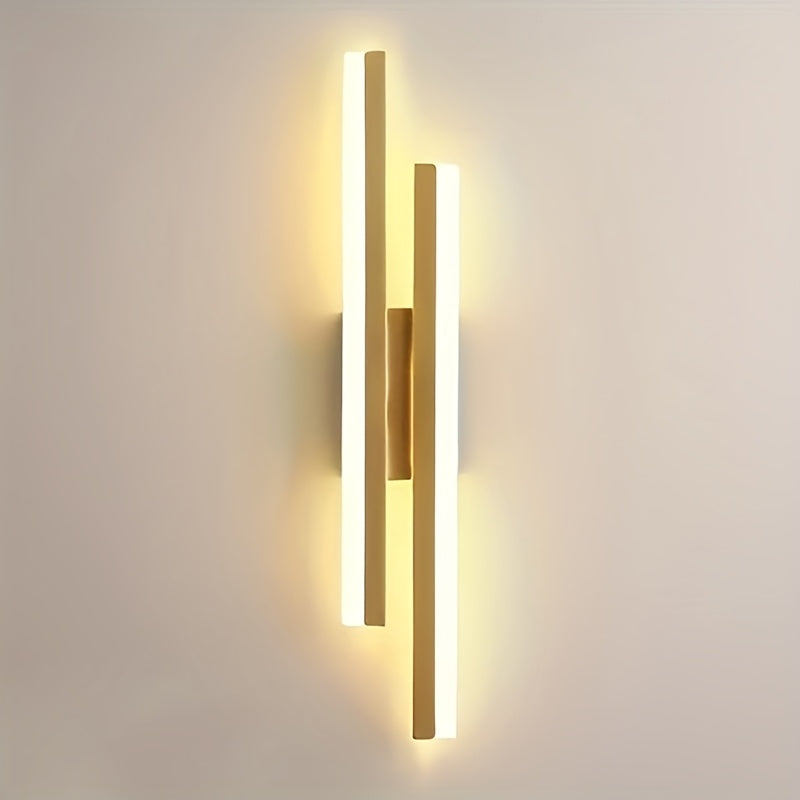 Aplique de pared LED moderno con temperatura de color ajustable en 3 tonos, acabado metálico envejecido, montaje semiempotrado para recámara y sala, incluye hardware de instalación, conexión directa 110-240V, sin necesidad de baterías, iluminación para r