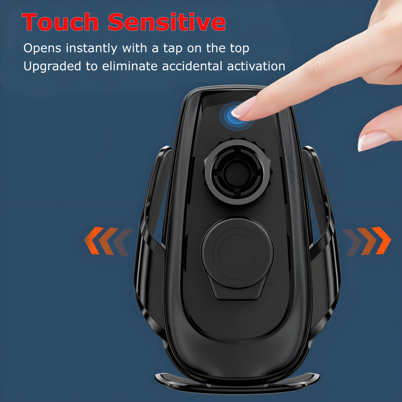 Cargador de coche inalámbrico de 15W con auto-enganche, rotación de 360° - Conector USB, compatible con iPhone 17/16/15/14/13/12/11 Pro Max/Xs, Samsung Galaxy S24 Ultra/S23/S22/S21/S20/S10+, teléfonos de Google y más - Sin batería, carga rápida de 15W
