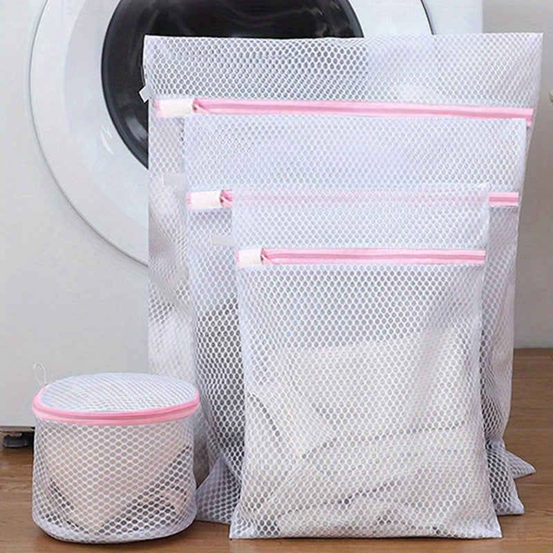 Conjunto de 4 bolsas de malla para lavandería con cremalleras, resistentes bolsas de lavado para prendas delicadas, ropa interior y ropa, adecuadas para lavadoras