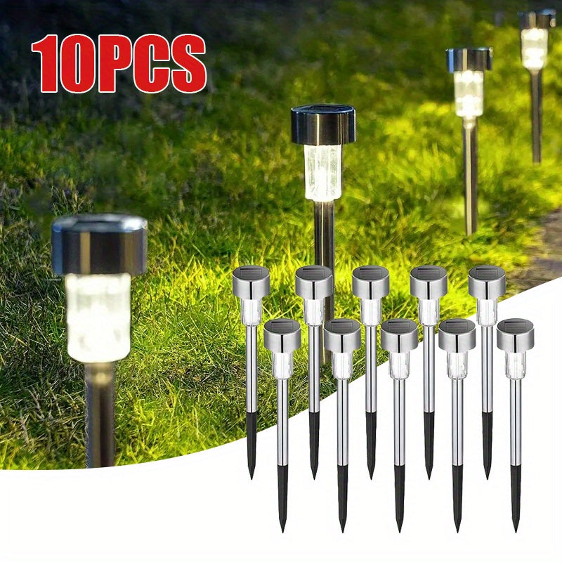 10pcs Luces LED Solares, Luces de Varilla de Acero Inoxidable para Exteriores, La Mejor Elección para Regalos Festivos, Adecuadas para Patios, Céspedes, Senderos, Terrazas y Jardines, Decoración de Caminos en Fiestas y Pasillos