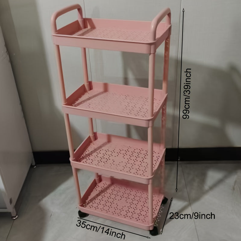 Carrito organizador rodante de 4 niveles con ruedas giratorias de 360°, organizador multiusos para cocina, oficina y hogar - Fácil armado, amplios espacios para libros, snacks y suministros - Azul claro, rosa, negro, carrito de almacenamiento para cocina