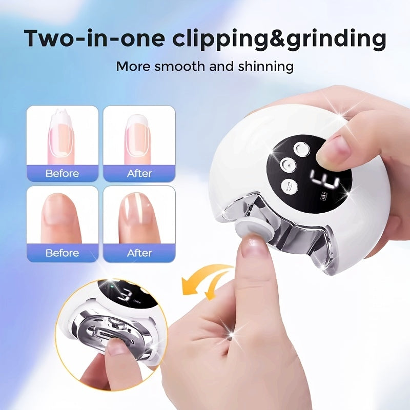 Dos en uno, cortaúñas eléctricas y lima, recargable por USB, ajustable a tres velocidades, con cabeza incorporada, regalo perfecto para uso doméstico, dispositivo de cuidado de uñas | lima de uñas ajustable a velocidad | herramienta de manicura recargabl