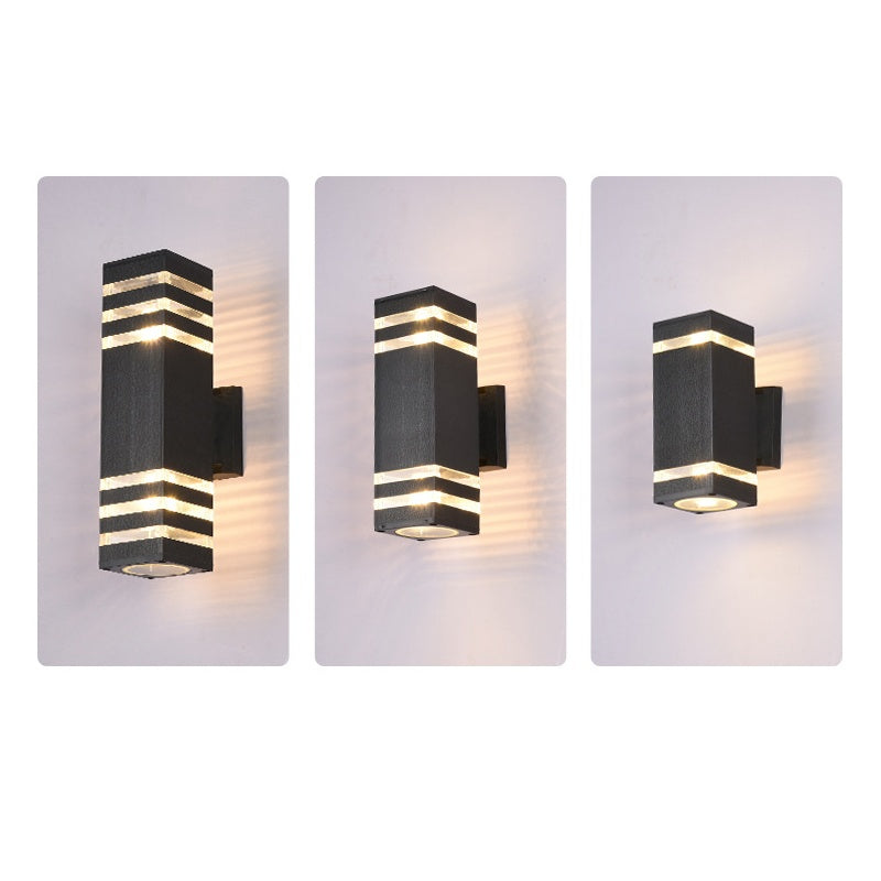 1 ud., Lámpara de Pared Exterior Negra Simple, Sin Fuente de Luz, Doble Cabeza 2-Niveles, Iluminación Arriba y Abajo de 6 Niveles, Base E27 para Bombilla, Carcasa Plástica IP55, Lámpara Cuadrada Montable en la Pared, Adecuada para Patio, Puerta Principal