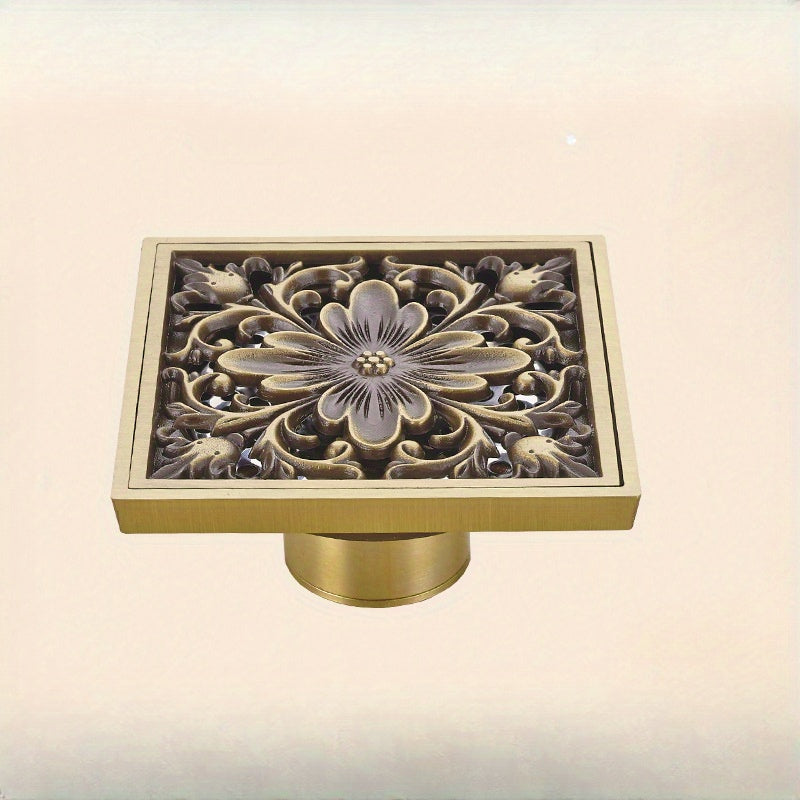 1pc Desagüe De Piso Retro Y Antiguo, Núcleo De Desagüe De Piso De Ducha, Colador De Desagüe De Ducha Cuadrado, Filtro De Cubierta De Desagüe Multifuncional Para Baño En Casa, Decoración Del Hogar, Accesorios De Baño