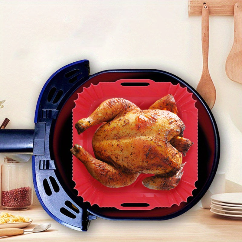 1pc Almohadilla de silicona cuadrada para freidora de aire, multifuncional 3D superficie lisa diseño de ranura lineal cuadrada reutilizable bandeja para hornear antiadherente de alta temperatura, Kitche Eid Al-Adha Mubarak