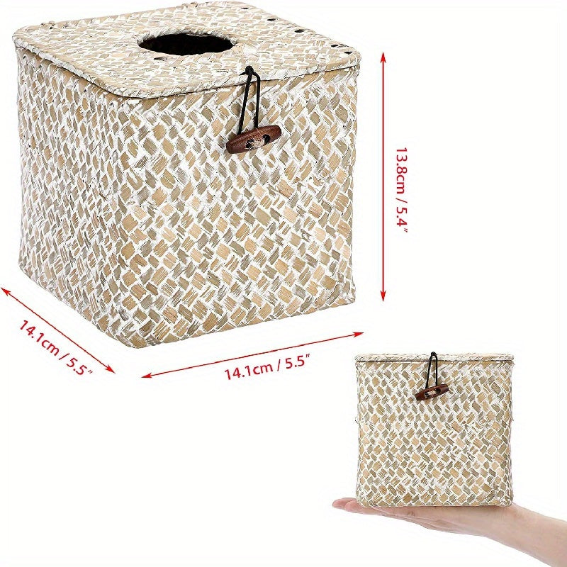 Cubierta de Caja de Pañuelos de Juncos de Granja Chic - Cuadrada, Porta Servilletas Decorativo para Baño y Decoración del Hogar