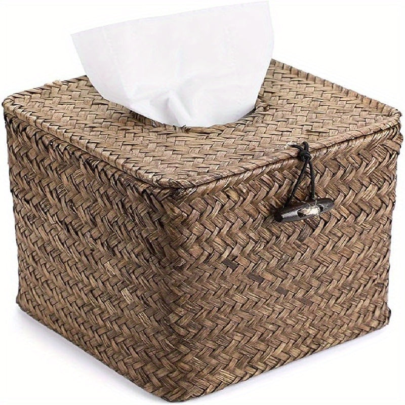 Cubierta de Caja de Pañuelos de Juncos de Granja Chic - Cuadrada, Porta Servilletas Decorativo para Baño y Decoración del Hogar