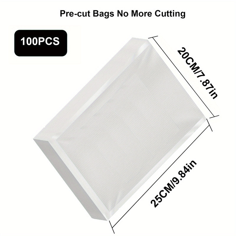 100 piezas Bolsas de plástico para sellado al vacío para alimentos, Bolsa sellada para conservación de alimentos, Bolsa de sellado al vacío transparente y reutilizable para el hogar, para almacenamiento al vacío y preparación de comidas y sous vide, sumi