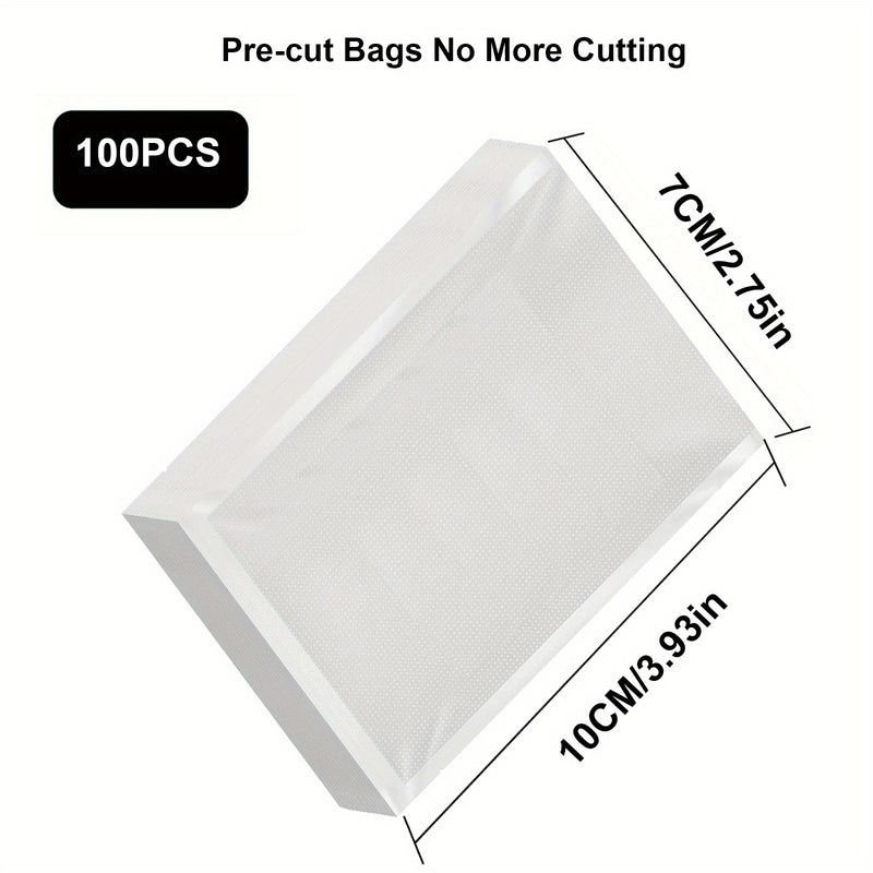 100 piezas Bolsas de plástico para sellado al vacío para alimentos, Bolsa sellada para conservación de alimentos, Bolsa de sellado al vacío transparente y reutilizable para el hogar, para almacenamiento al vacío y preparación de comidas y sous vide, sumi