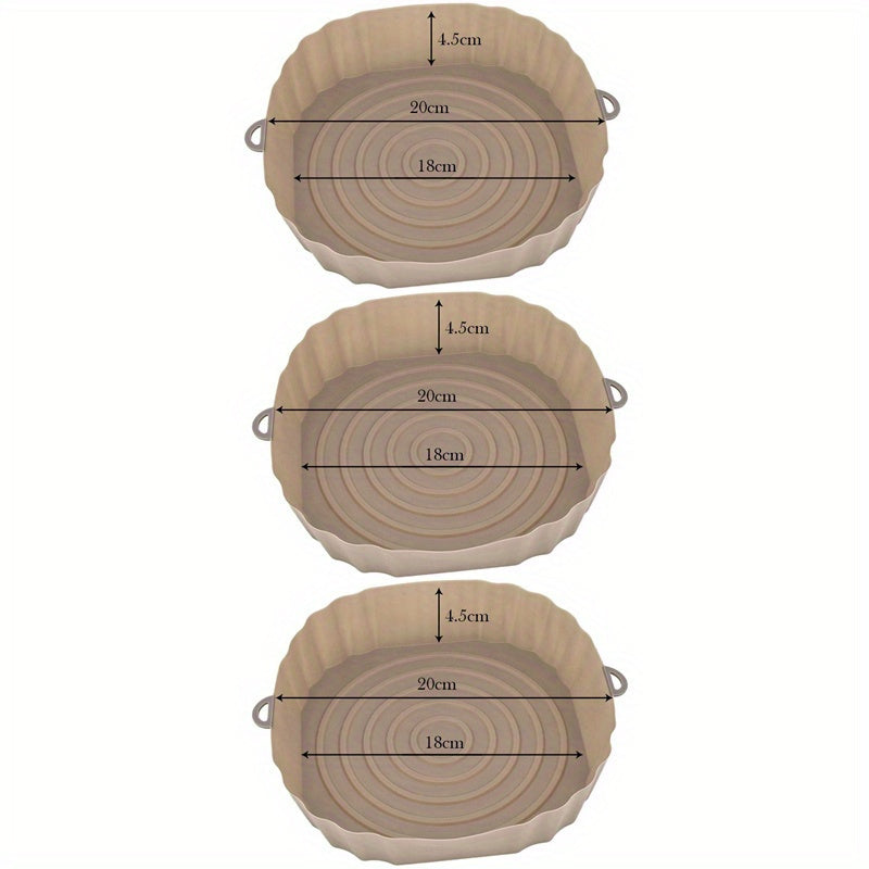 3pcs Revestimientos de Silicona para Freidora de Aire (18.01cm) - Reutilizables, Bandejas de Horneado Antiadherentes y Cuencos para Cesta para una Limpieza Fácil - Accesorios Versátiles para Horno para Cocinar de Forma Saludable