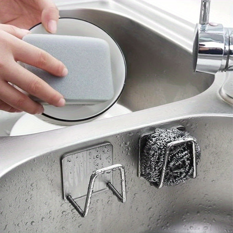 2pcs Soporte para Esponjas de Acero Inoxidable - Anticorrosión y Impermeable, Caddy de Cocina Autoadhesivo con Diseño de Secado Rápido, Gancho de Pared Sin Costuras para Esponjas y Accesorios, Ganchos de Utilidad