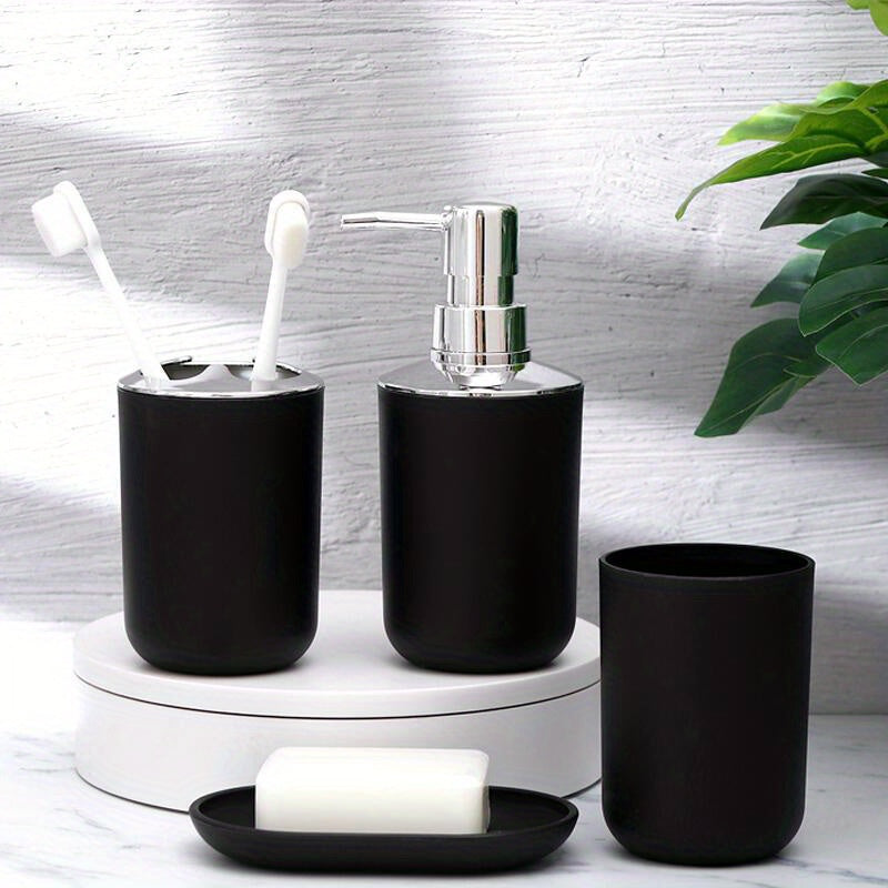 4 Piezas, Porta Cepillos De Dientes, Jabonera, Dispensador De Loción, Botella De Bomba, Vaso Para Enjuague Bucal, Accesorios De Baño, Conjunto De Baño