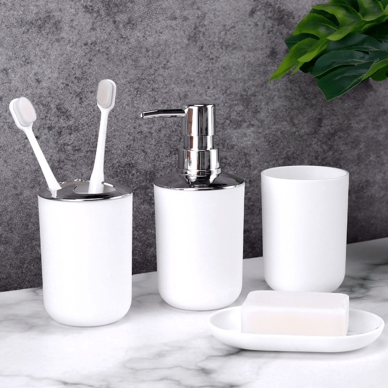 4 Piezas, Porta Cepillos De Dientes, Jabonera, Dispensador De Loción, Botella De Bomba, Vaso Para Enjuague Bucal, Accesorios De Baño, Conjunto De Baño