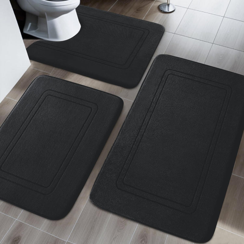 Juego de Alfombrillas de Baño de Espuma de Memoria Ultra-Suave - 3pcs, Antideslizantes y Súper Absorbentes, Lavables a Máquina, Alfombrillas en Forma de U para Baño, Accesorios de Baño