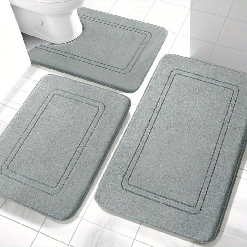 Juego de Alfombrillas de Baño de Espuma de Memoria Ultra-Suave - 3pcs, Antideslizantes y Súper Absorbentes, Lavables a Máquina, Alfombrillas en Forma de U para Baño, Accesorios de Baño