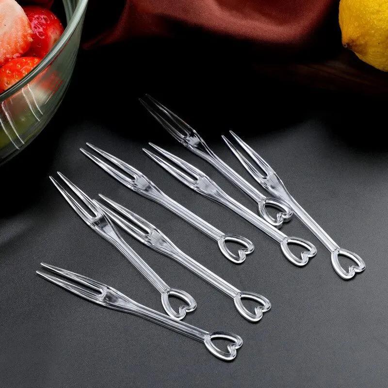 100 piezas de brochetas de frutas desechables transparentes con tenedores pequeños - Envuelto individualmente, perfecto para uso en casa, fiestas y picnics, seguro para alimentos y fácil de limpiar