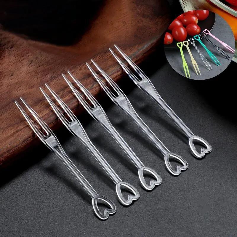100 piezas de brochetas de frutas desechables transparentes con tenedores pequeños - Envuelto individualmente, perfecto para uso en casa, fiestas y picnics, seguro para alimentos y fácil de limpiar