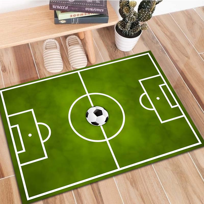 Alfombra con diseño de cancha de fútbol - Alfombra de felpa cristal antideslizante para sala, oficina o dormitorio, verde con diseño de balón de fútbol blanco, lavable a máquina, 3 tamaños disponibles (60x90cm, 80x120cm, 120x160cm), decoración para sala